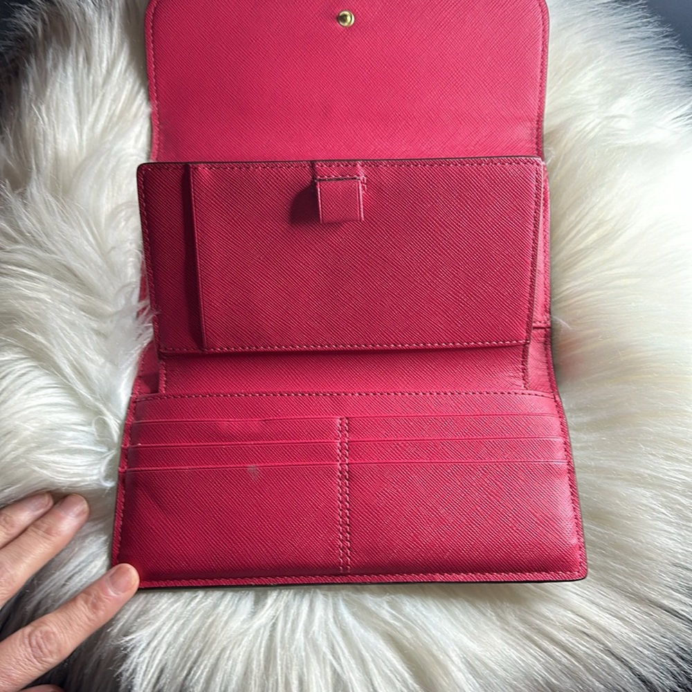 Coach Signature Coated Canvas Full Size PVC Checkbook Wallet Khaki / Pink Ruby - Picture 6 of 12